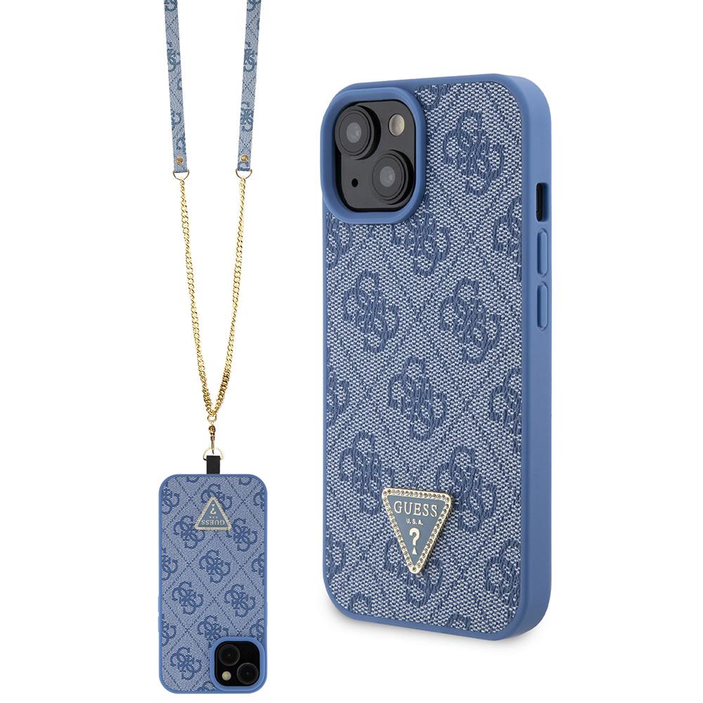 1550503 Coque Guess Crossbody 4G Metal Logo avec cordon pour iPhone 15 - Blue – Image 1