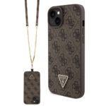 Coque Guess Crossbody 4G Metal Logo avec cordon pour iPhone 15 Plus - Brown