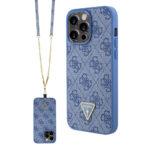 Coque Guess Crossbody 4G Metal Logo avec cordon pour iPhone 15 Pro - Blue