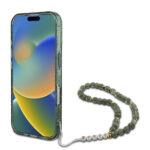 Coque Guess IML Glitter MagSafe avec dragonne de perles pour iPhone 16 Plus - Green – Image 3