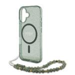 Coque Guess IML Glitter MagSafe avec dragonne de perles pour iPhone 16 Plus - Green – Image 4