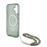 Coque Guess IML Glitter MagSafe avec dragonne de perles pour iPhone 16 Plus - Green – Image 5