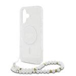 Coque Guess IML Glitter MagSafe avec dragonne de perles pour iPhone 16 Plus - Clear – Image 2