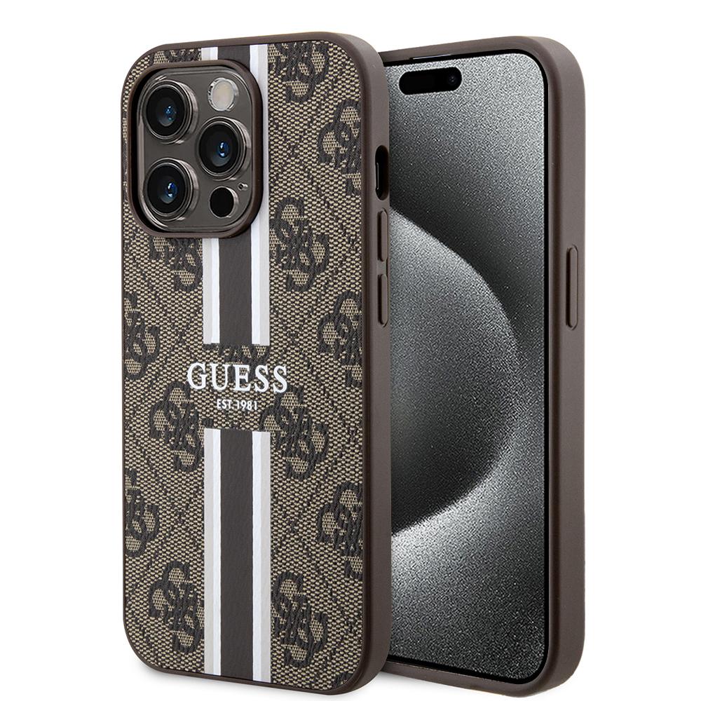1586137 Coque Guess Hardcase 4G Printed Stripes MagSafe pour iPhone 15 Pro - Brown – Image 1