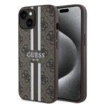 Coque Guess Hardcase 4G Printed Stripes MagSafe pour iPhone 15 - Brown