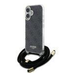 Coque Guess Crossbody Cord 4G Print avec cordon pour iPhone 16 - Black