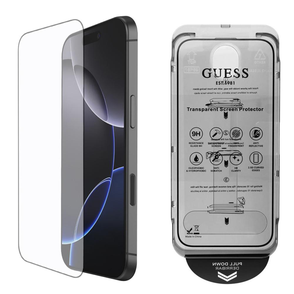 1866007 Protection d'écran Guess Classic 2.5D Outline Confidentiel, Verre Trempé avec applicateur pour iPhone 16 Pro - Black – Image 1