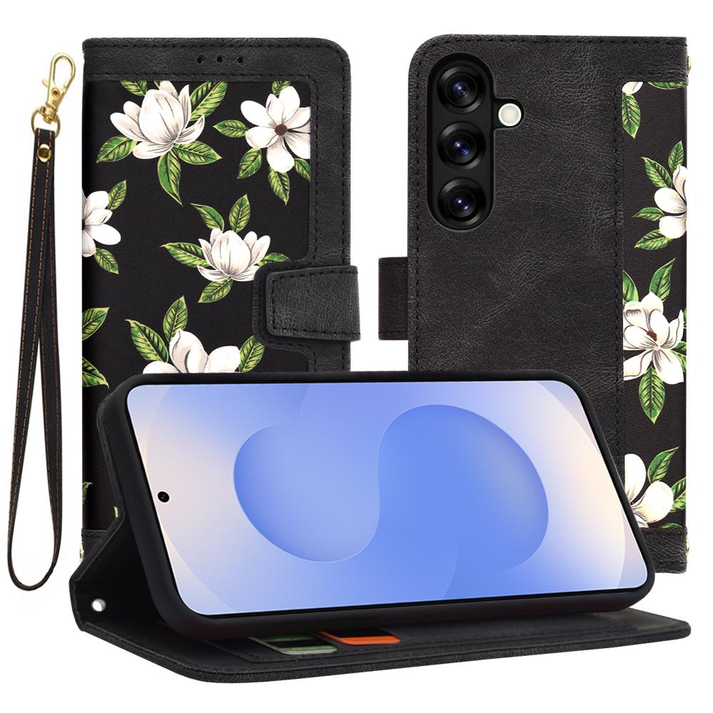 1966627 Étui portefeuille Techsuit FlipCraft pour Samsung Galaxy S25 - Flowers of the Dawn – Image 1