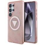 Coque Guess IML Metal Glitter 4G Circle Triangle MagSafe pour Samsung Galaxy S25 Ultra - Pink