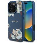 Coque Guess Grained Flowers MagSafe pour iPhone 16 Pro Max - Blue