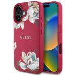 Coque Guess Grained Flowers MagSafe pour iPhone 16 - Fuchsia