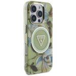 Coque Guess IML Metal Glitter Flowers Triangle MagSafe pour iPhone 16 Pro Max - Green – Image 3