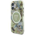 Coque Guess IML Metal Glitter Flowers Triangle MagSafe pour iPhone 16 - Green – Image 3