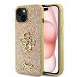 Coque Guess Glitter Script Big 4G Logo pour iPhone 15 - Gold