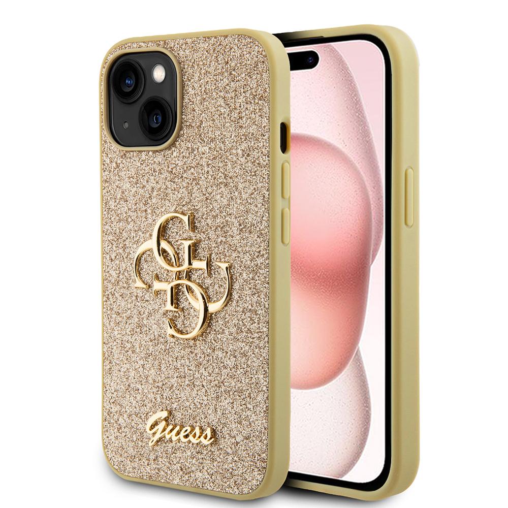 2093497 Coque Guess Glitter Script Big 4G Logo pour iPhone 15 - Gold – Image 1