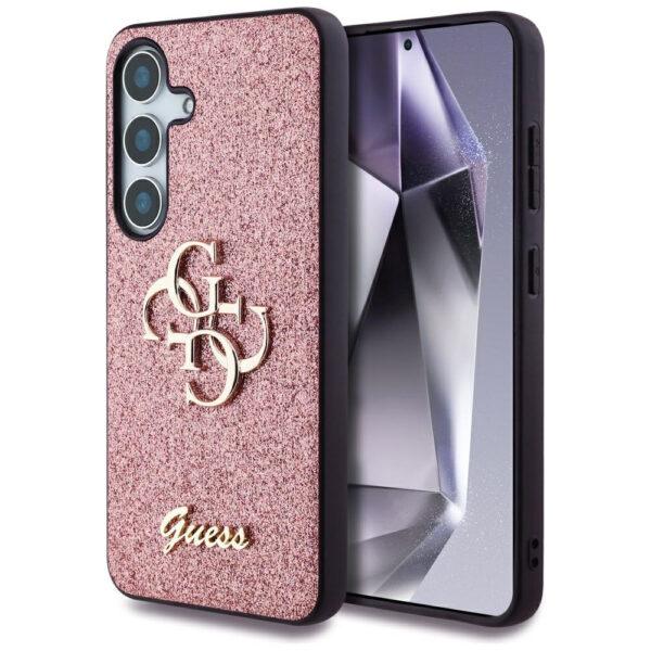 Coque Guess Glitter Script Big 4G Logo pour Samsung Galaxy S25 - Pink