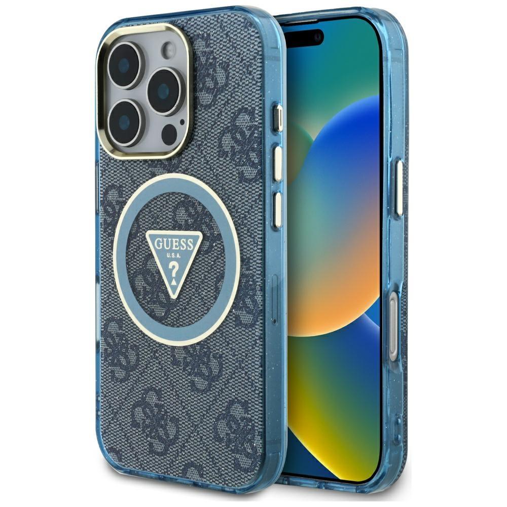 2143555 Coque Guess IML Metal Glitter 4G Circle Triangle MagSafe pour iPhone 16 Pro - Blue – Image 1