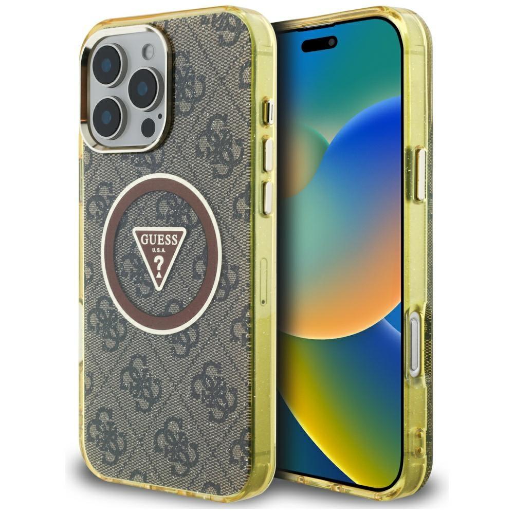 2143609 Coque Guess IML Metal Glitter 4G Circle Triangle MagSafe pour iPhone 16 Pro - Brown – Image 1