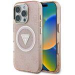 Coque Guess IML Metal Glitter 4G Circle Triangle MagSafe pour iPhone 16 Pro - Pink