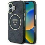 Coque Guess IML Metal Glitter 4G Circle Triangle MagSafe pour iPhone 16 - Black
