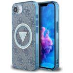 Coque Guess IML Metal Glitter 4G Circle Triangle MagSafe pour iPhone 16e - Blue
