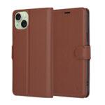 Étui portefeuille Techsuit Leather Folio pour iPhone 15 Plus - Brown