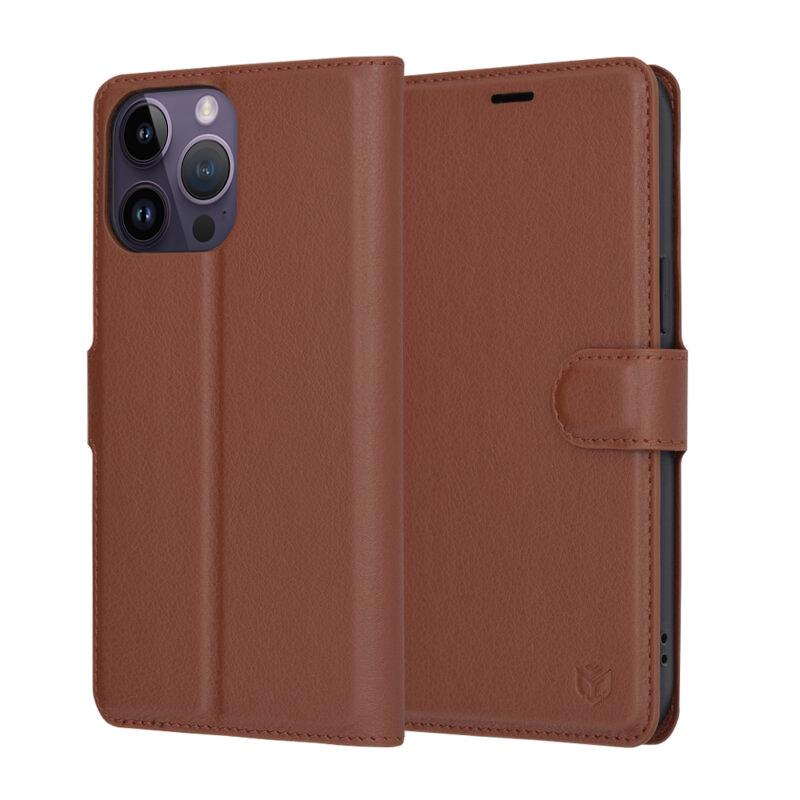 2225947 Étui portefeuille Techsuit Leather Folio pour iPhone 14 Pro Max - Brown – Image 1