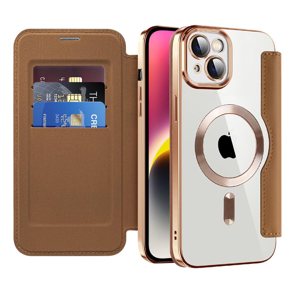 2315641 Étui portefeuille Techsuit SmartMag Book Case pour iPhone 14 - Brown – Image 1