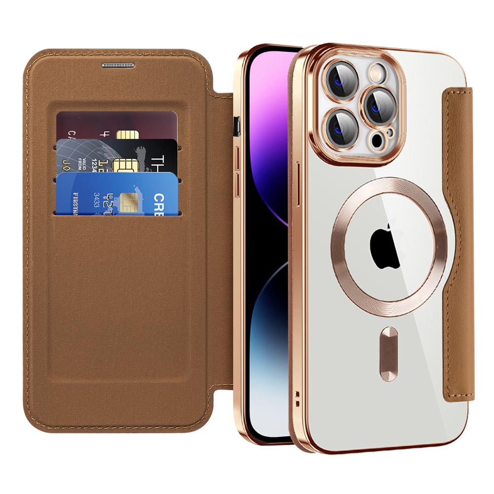 2316313 Étui portefeuille Techsuit SmartMag Book Case pour iPhone 14 Pro Max - Brown – Image 1