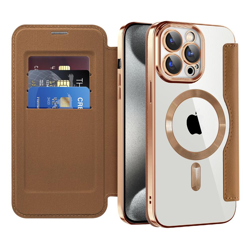 2316799 Étui portefeuille Techsuit SmartMag Book Case pour iPhone 15 Pro - Brown – Image 1
