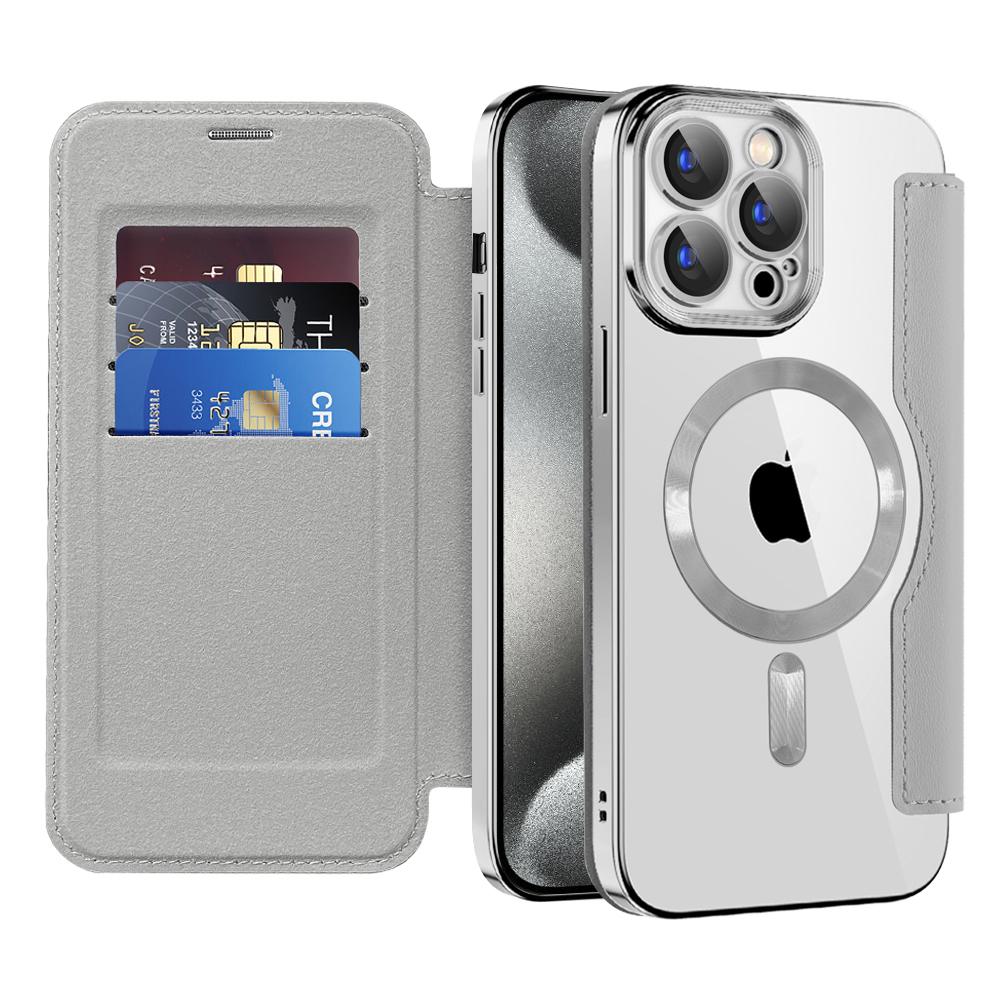 2316967 Étui portefeuille Techsuit SmartMag Book Case pour iPhone 15 Pro - Gray – Image 1