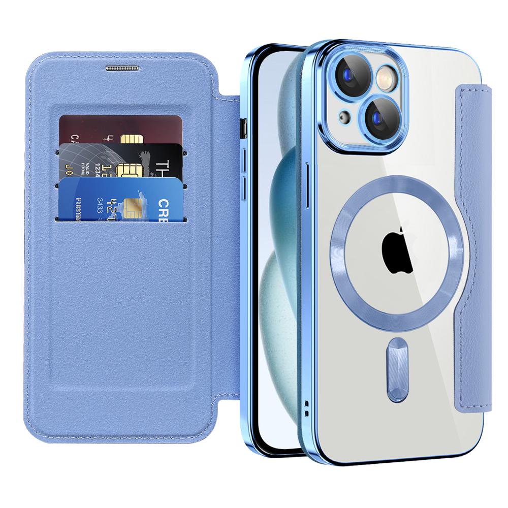 2318215 Étui portefeuille Techsuit SmartMag Book Case pour iPhone 15 Plus - Light Blue – Image 1