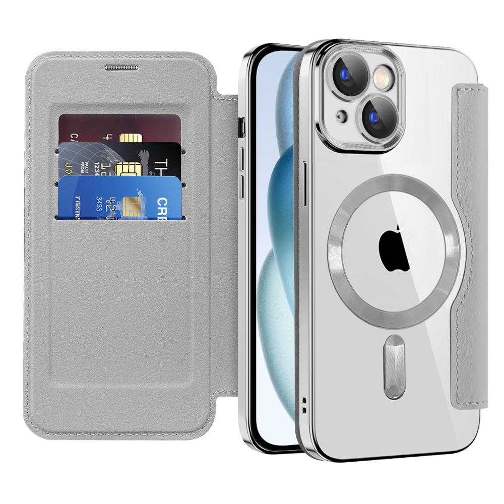 2318245 Étui portefeuille Techsuit SmartMag Book Case pour iPhone 15 Plus - Gray – Image 1