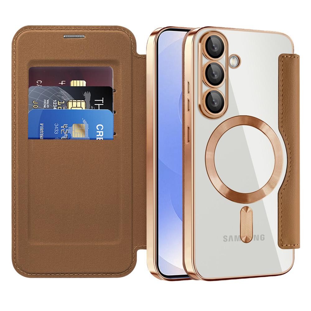 2325895 Étui portefeuille Techsuit SmartMag Book Case pour Samsung Galaxy S25 - Brown – Image 1