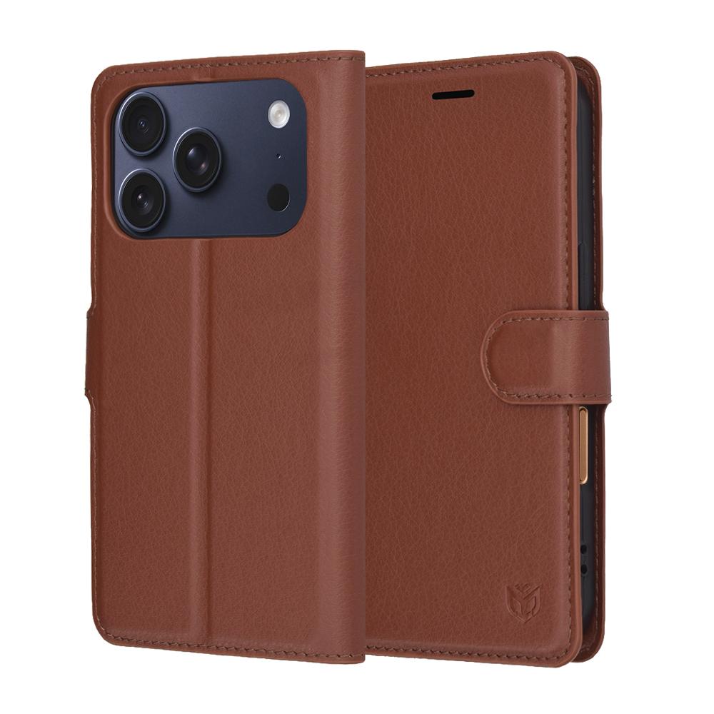 2550043 Étui portefeuille Techsuit Leather Folio pour iPhone 17 Pro - Brown – Image 1