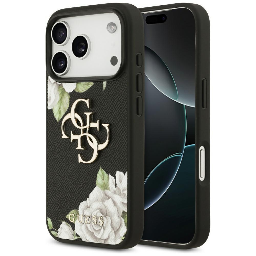 2554111 Coque Guess Hardcase 4G Grained Roses Big Logo pour iPhone 17 Pro - Black – Image 1