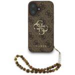 Coque Guess Hardcase 4G Classic Logo avec dragonne de perles pour iPhone 16 - Brown