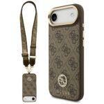 Coque Guess 4G Strass Logo MagSafe avec lanière pour iPhone Air - Brown