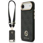Coque Guess 4G Strass Logo MagSafe avec lanière pour iPhone Air - Black