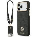 Coque Guess 4G Strass Logo MagSafe avec lanière pour iPhone 17 Pro Max - Black