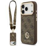 Coque Guess 4G Strass Logo MagSafe avec lanière pour iPhone 17 Pro - Brown
