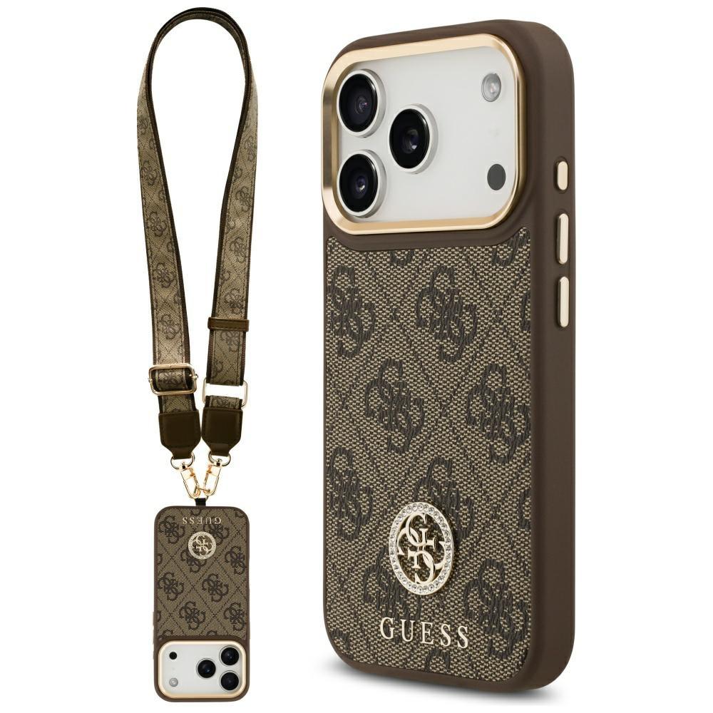 2582827 Coque Guess 4G Strass Logo MagSafe avec lanière pour iPhone 17 Pro - Brown – Image 1