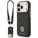 Coque Guess 4G Strass Logo MagSafe avec lanière pour iPhone 17 Pro - Black