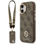 Coque Guess 4G Strass Logo MagSafe avec lanière pour iPhone 17 - Brown