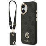 Coque Guess 4G Strass Logo MagSafe avec lanière pour iPhone 17 - Black