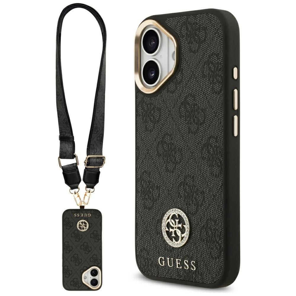 2583001 Coque Guess 4G Strass Logo MagSafe avec lanière pour iPhone 17 - Black – Image 1