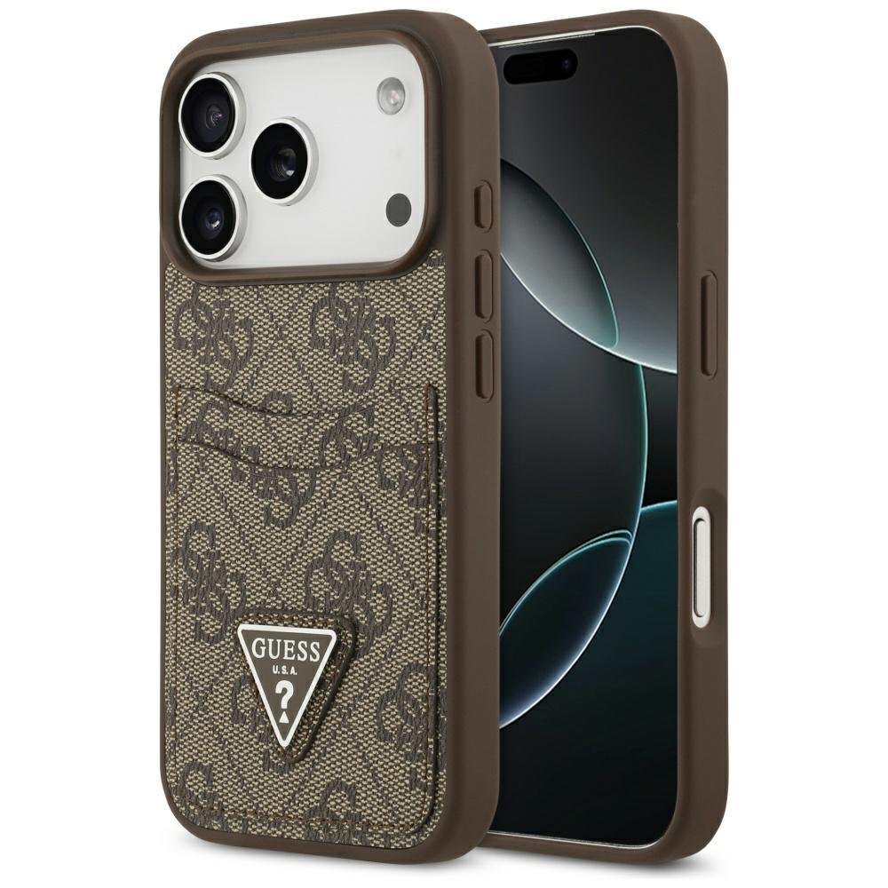 2586463 Coque Guess Hardcase 4G Double Card Triangle avec porte cartes pour iPhone 17 Pro - Brown – Image 1