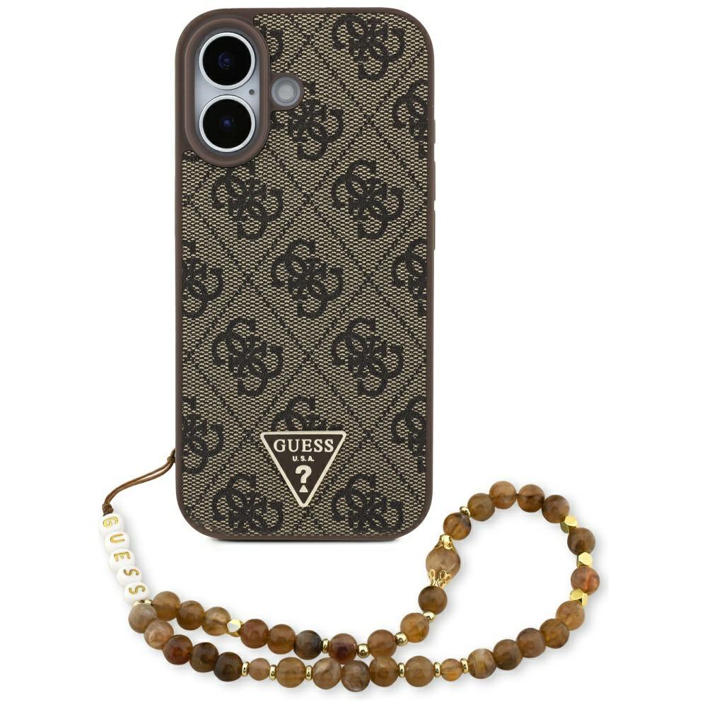 2598847 Coque Guess Hardcase 4G Strap Triangle Logo MagSafe avec dragonne de perles pour iPhone 17 - Brown – Image 1