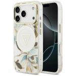 Coque Guess IML Metal Glitter Flowers Triangle MagSafe pour iPhone 17 Pro - White