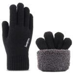 Gants pour écran tactile iWarm (ST0005) double couche en velours/acrylique, taille 21 cm   - Black – Image 4
